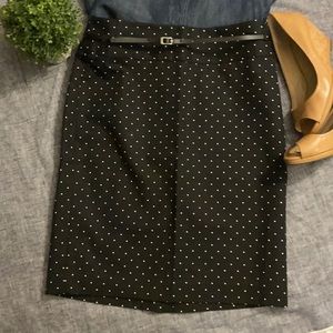 Liz Claiborne belted pencil skirt black mini dot